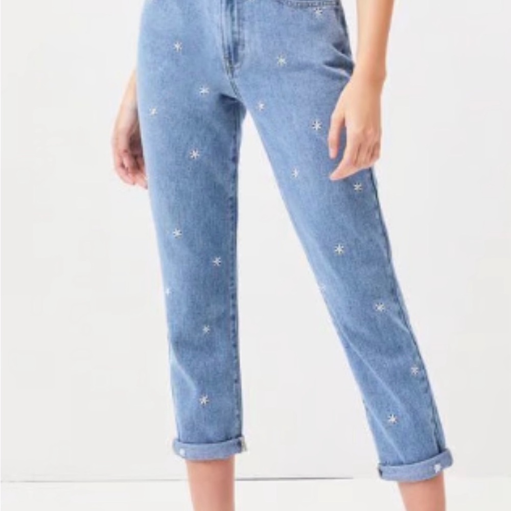 Women's Blue Jeans with Star Embroidery